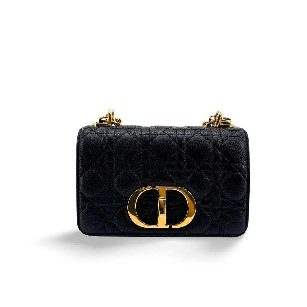 Dior Micro Caro Bag Black Gold Hardware Black Leather Very good - Front View