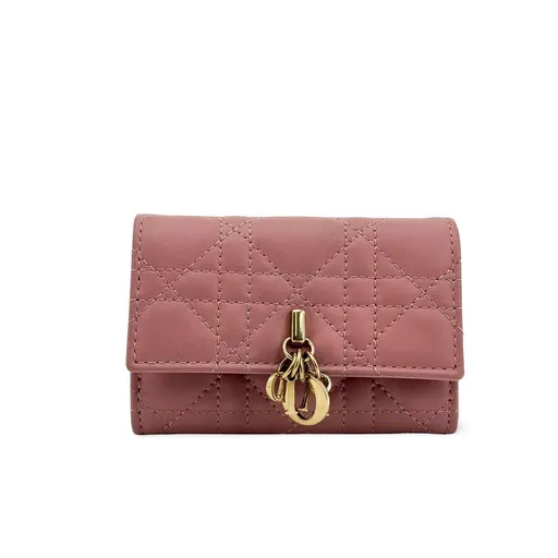 Dior ليدي ديور 5-Gusset حامل بطاقات زهري ذهبي Hardware