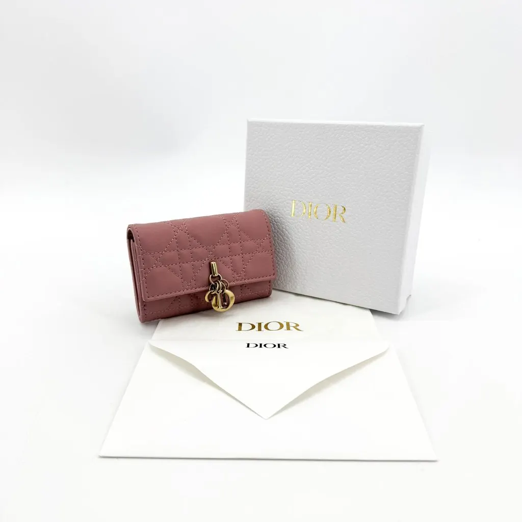 Dior Lady Dior 5-Gusset Card Holder Pink Gold Hardware Gold Leather Very good - Back View