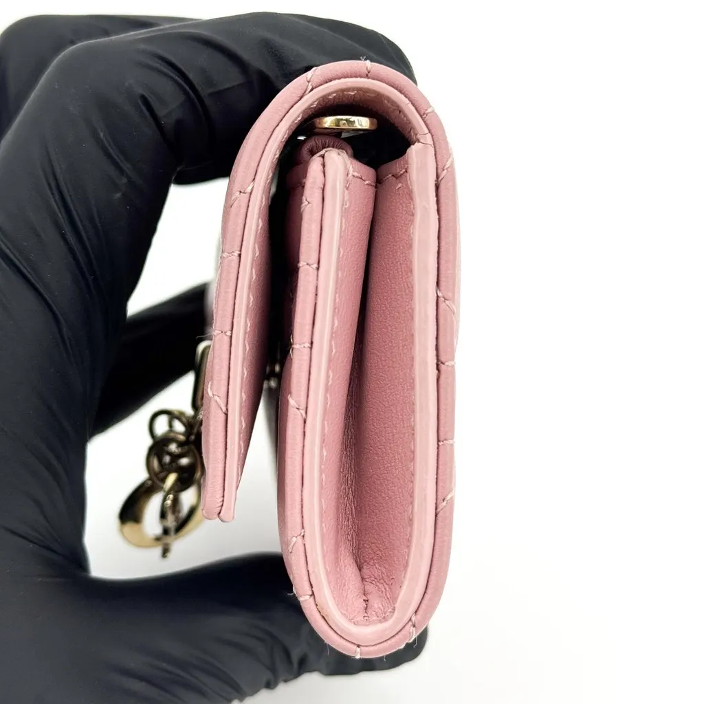 Dior Lady Dior 5-Gusset Card Holder Pink Gold Hardware Gold Leather Very good - Box View