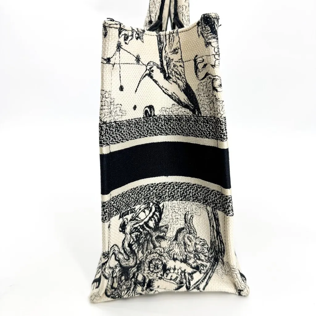 Dior Medium Book Tote White and Black Zodiac Embroidery Black Canvas Good - Model View