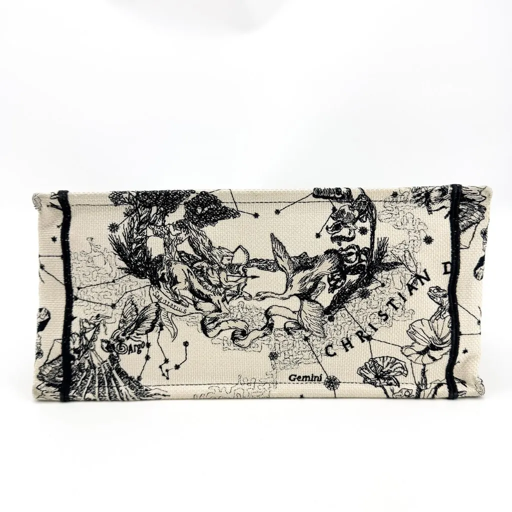 Dior Medium Book Tote White and Black Zodiac Embroidery Black Canvas Good - Box View