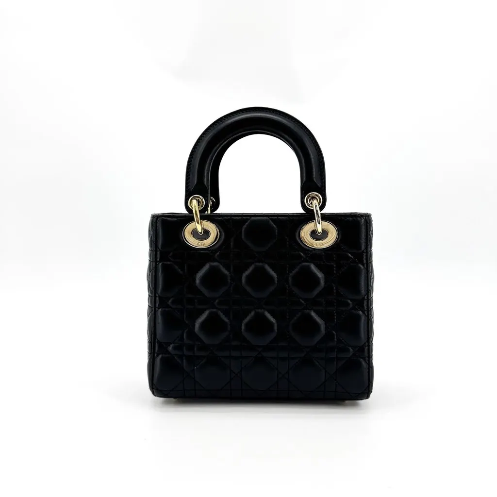Dior Mini Lady Dior Bag Cannage Lambskin Black Gold Hardware Black Leather Very good - Inside View