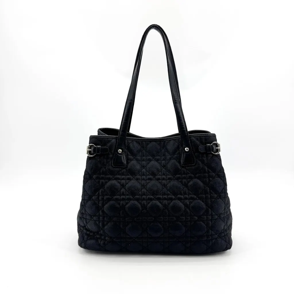 Dior Cannage Canvas Tote Bag Black Black Canvas Good - Back View