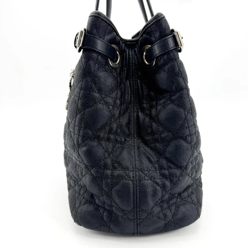 Dior Cannage Canvas Tote Bag Black Black Canvas Good - Inside View