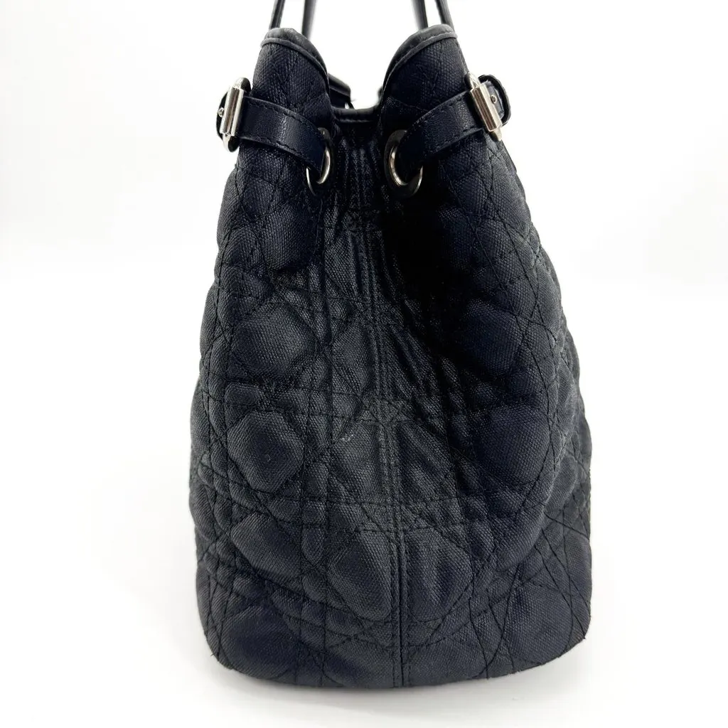 Dior Cannage Canvas Tote Bag Black Black Canvas Good - Model View