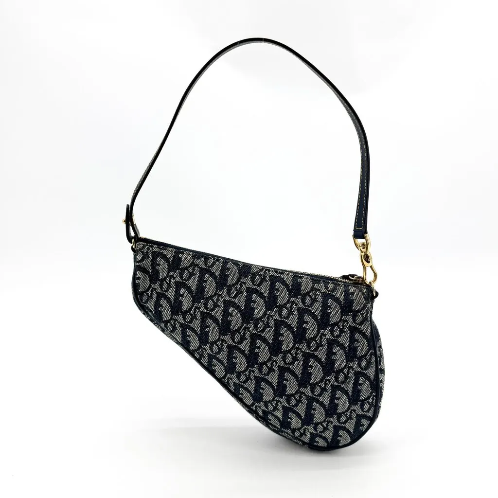 Dior Saddle Oblique Pouch Navy Beige Canvas Fair - Back View
