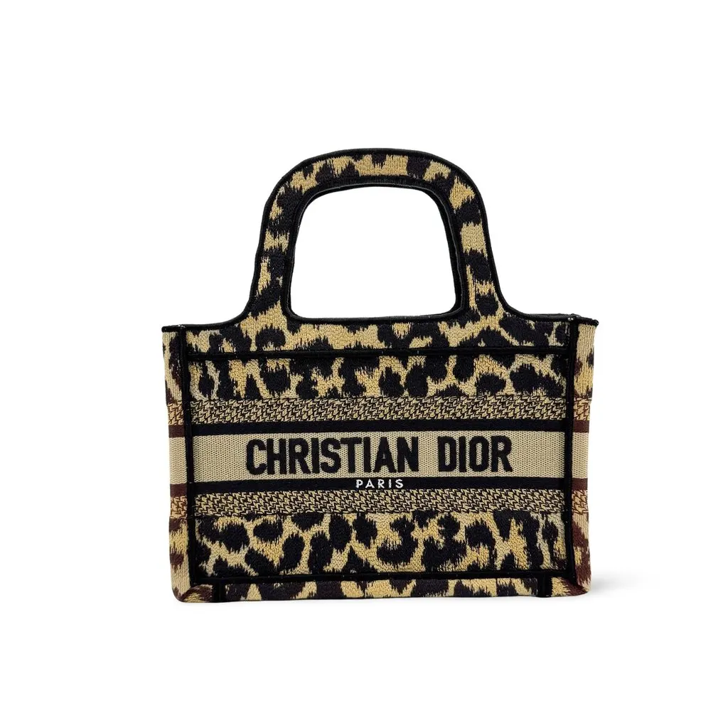 Dior Mini Book Tote Beige Mizza Embroidery Canvas Beige Canvas Good - Front View
