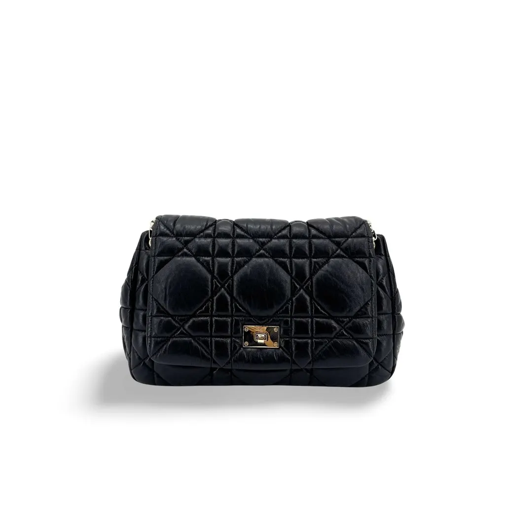 Dior Caro Medium Bag Black Cannage Calfskin Black Leather Very good - Front View