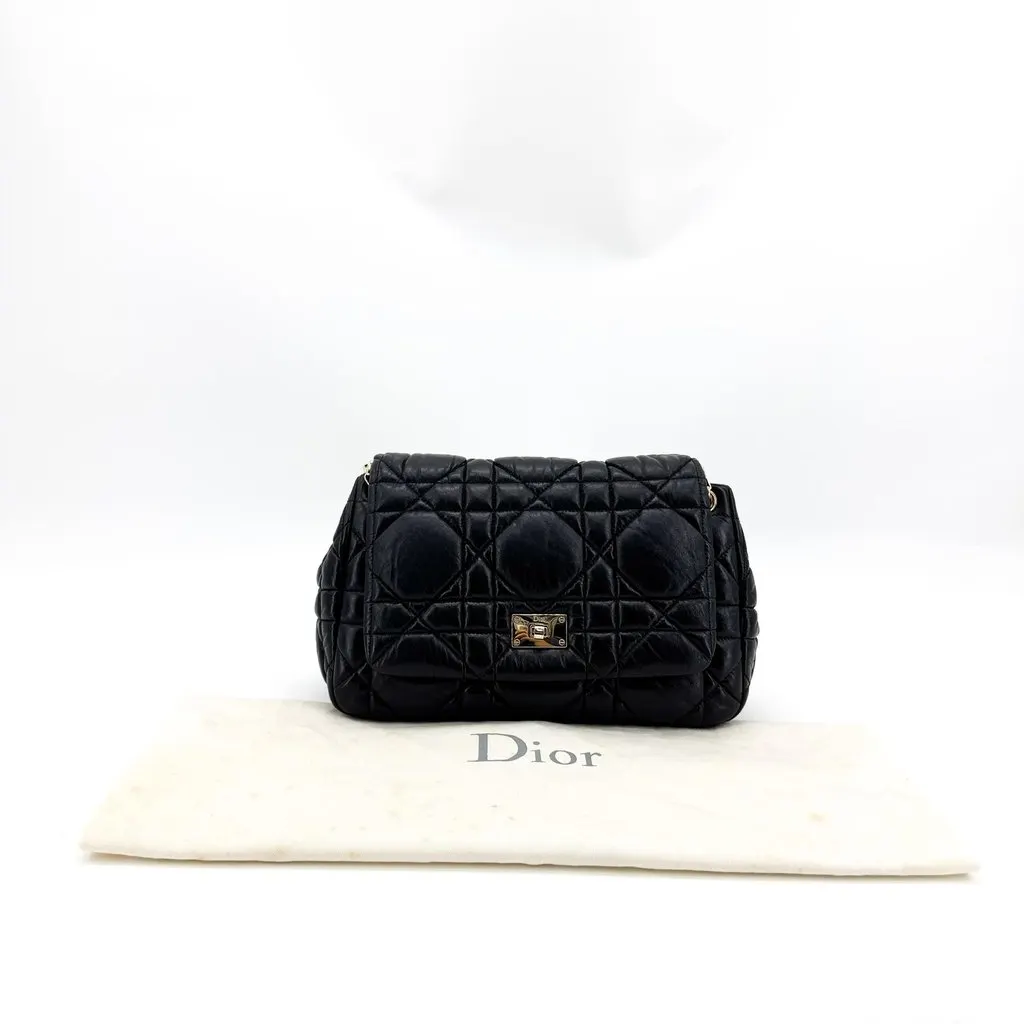 Dior Caro Medium Bag Black Cannage Calfskin Black Leather Very good - Back View