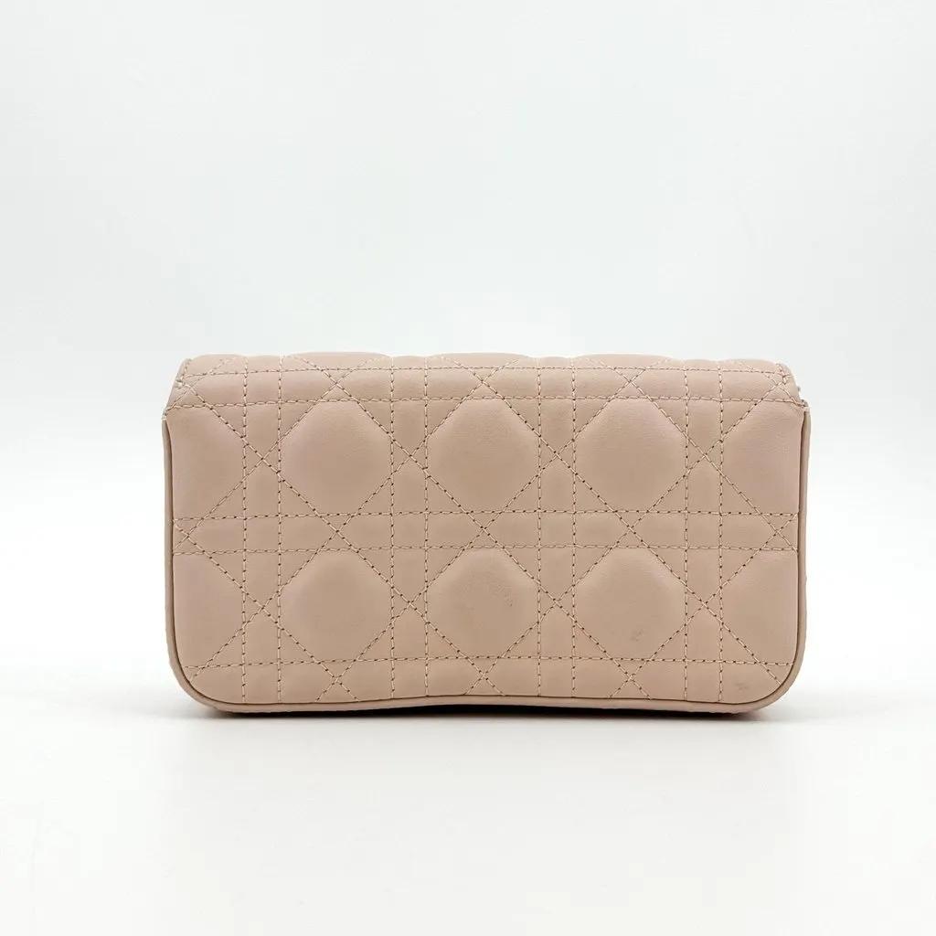 Dior Lady Dior Cannage Pouch Powder Pink Beige Leather Good - Inside View