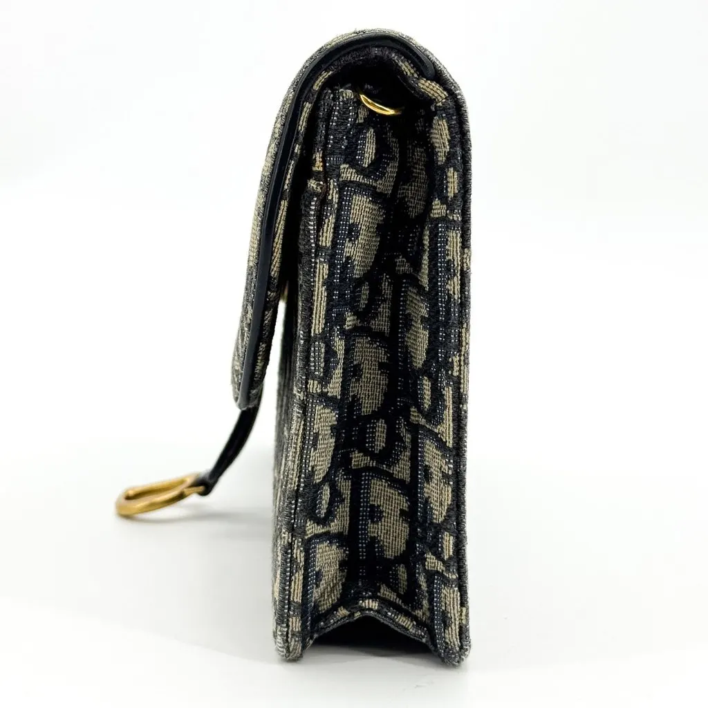 Dior Saddle Slim Pouch Blue Oblique Jacquard Beige Jacquard Good - Model View