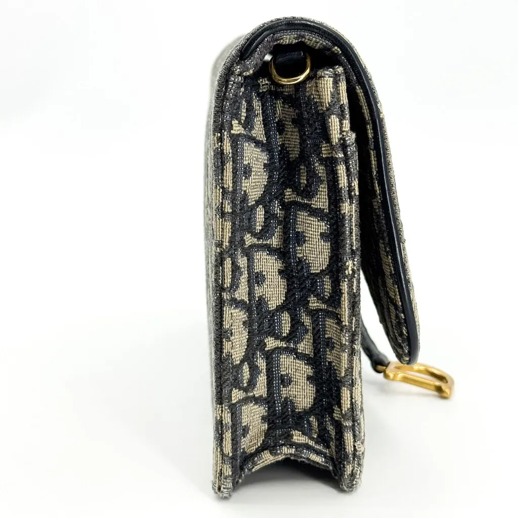 Dior Saddle Slim Pouch Blue Oblique Jacquard Beige Jacquard Good - Box View