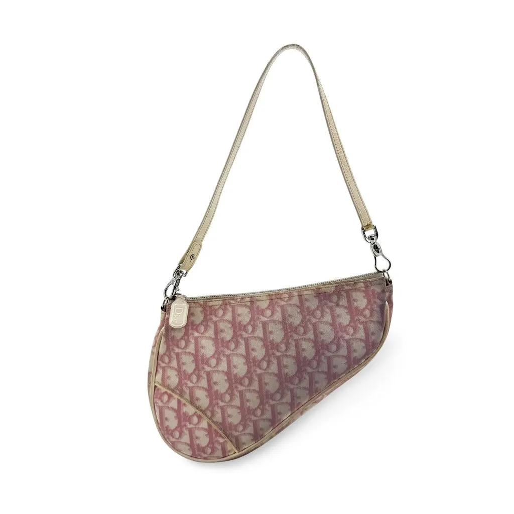 Dior Trotter Saddle Shoulder Bag Pink Pink Canvas Fair - Front View