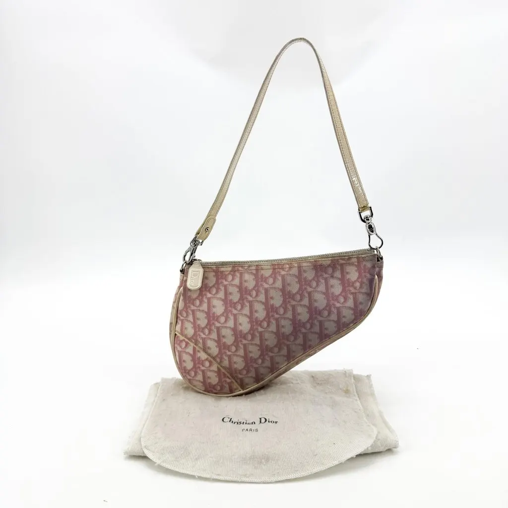 Dior Trotter Saddle Shoulder Bag Pink Pink Canvas Fair - Back View