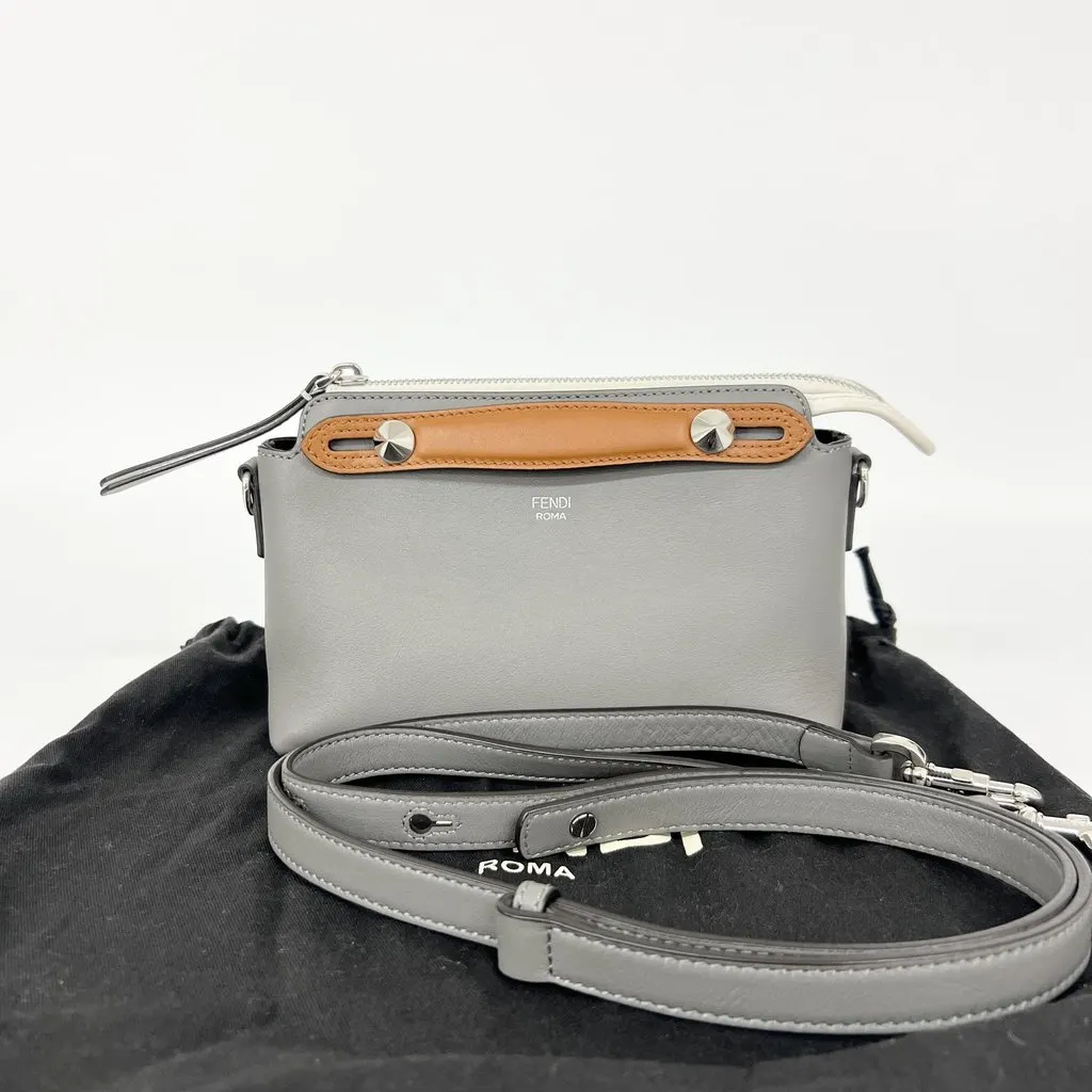 Fendi By the Way Small Boston Bag Gray Grey Leather Good - Back View