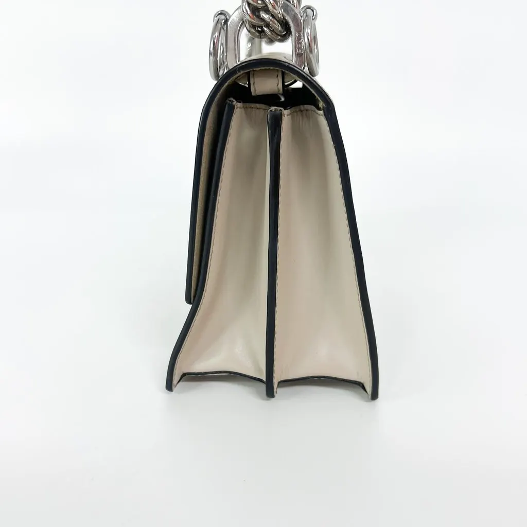 Fendi Khan Eye Small Shoulder Bag Beige Ecru Leather Good - Model View