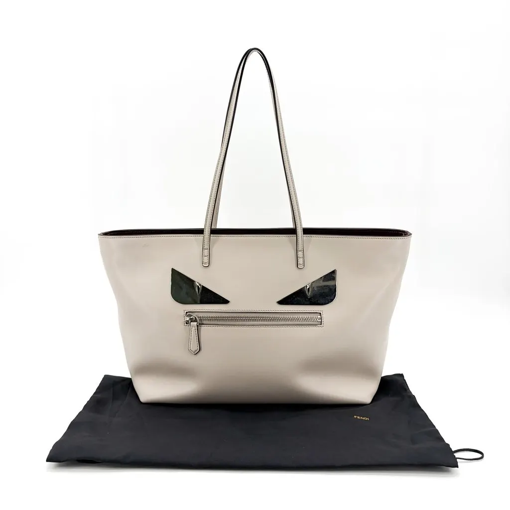 Fendi Monster Eyes Roll Tote Bag Ivory Silver Leather Good - Back View