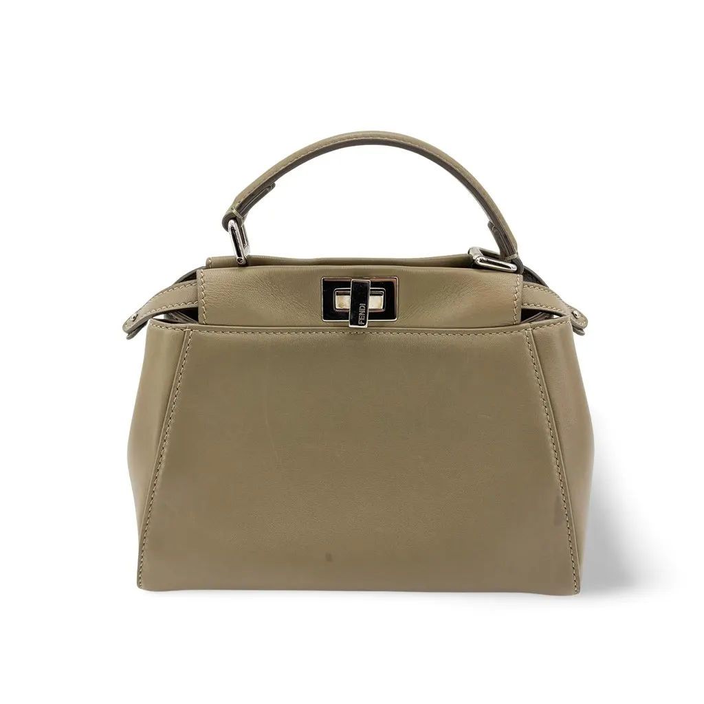 Fendi Peekaboo Mini Dove Grey Silver Beige Leather Fair - Front View