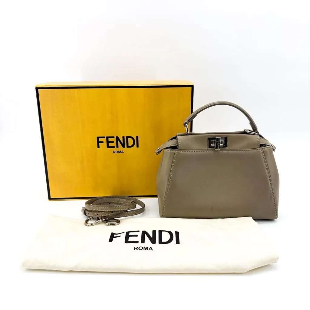 Fendi Peekaboo Mini Dove Grey Silver Beige Leather Fair - Back View