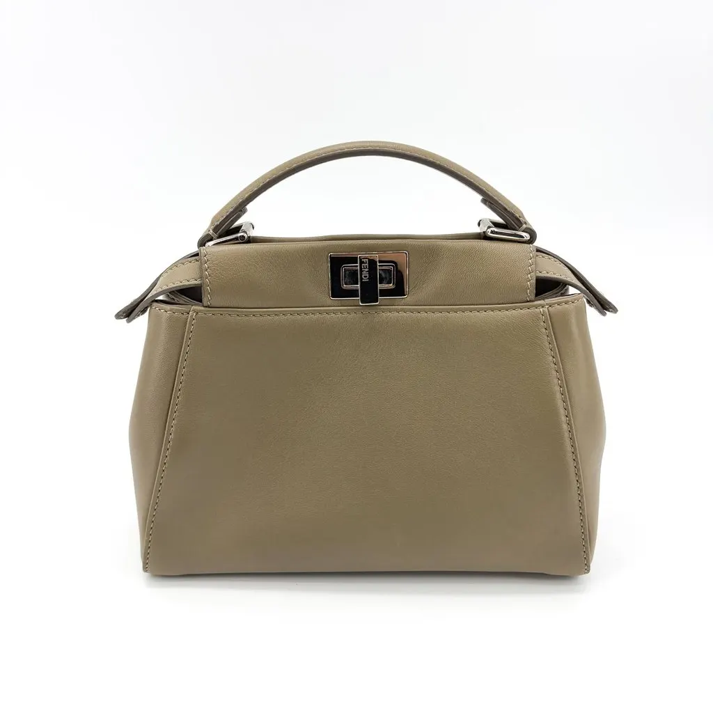 Fendi Peekaboo Mini Dove Grey Silver Beige Leather Fair - Inside View
