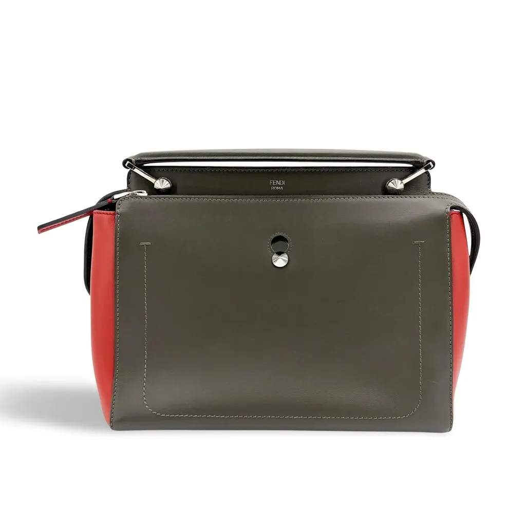 Fendi Dotcom Click Small Shoulder Bag Dark Gray Red Red Leather Good - Front View