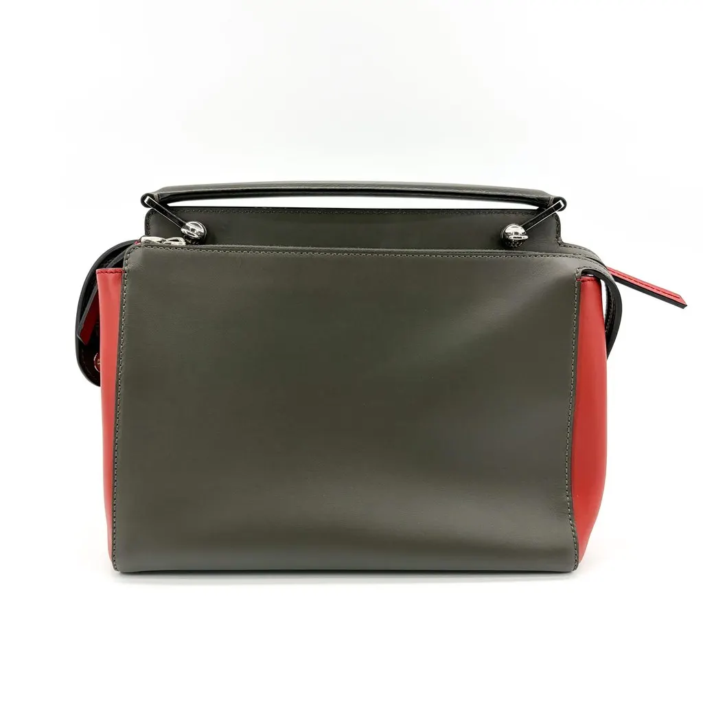 Fendi Dotcom Click Small Shoulder Bag Dark Gray Red Red Leather Good - Inside View