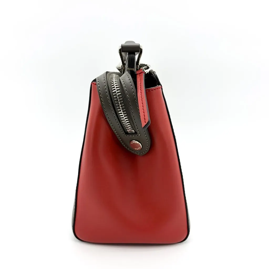 Fendi Dotcom Click Small Shoulder Bag Dark Gray Red Red Leather Good - Model View