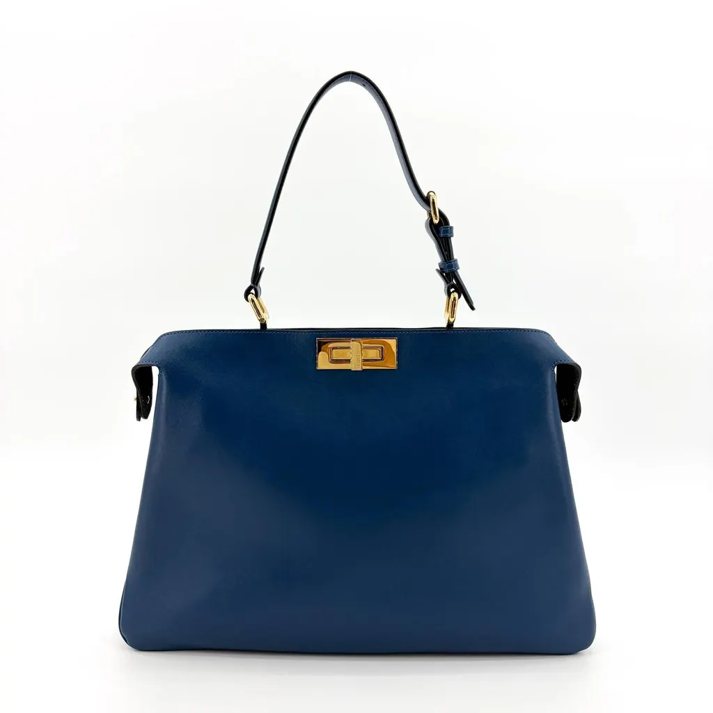 Fendi Peekaboo Essentials Large Blue Calfskin Gold Hardware Blue Leather Good - Inside View