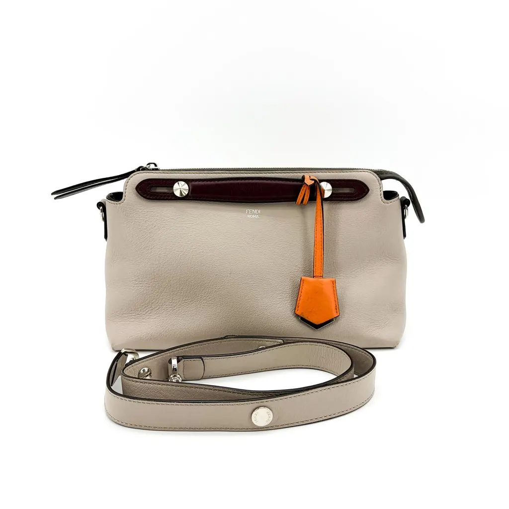 Fendi By The Way Medium Boston Bag Greige Burgundy Orange Beige Leather Good - Back View
