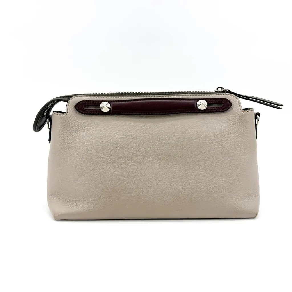 Fendi By The Way Medium Boston Bag Greige Burgundy Orange Beige Leather Good - Inside View