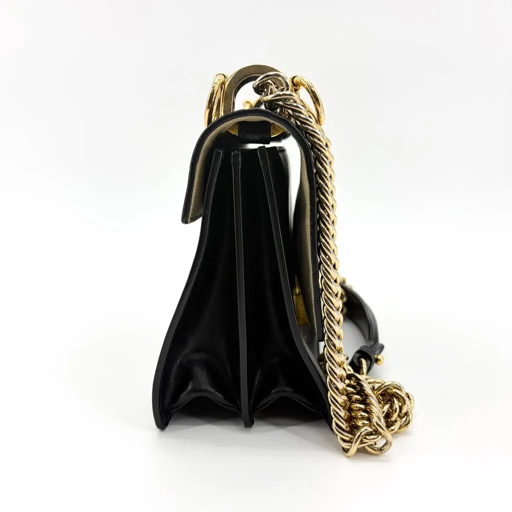 Fendi FF Embossed Khan Yu Medium Shoulder Bag Black Gold Hardware Black Leather Good - Box View