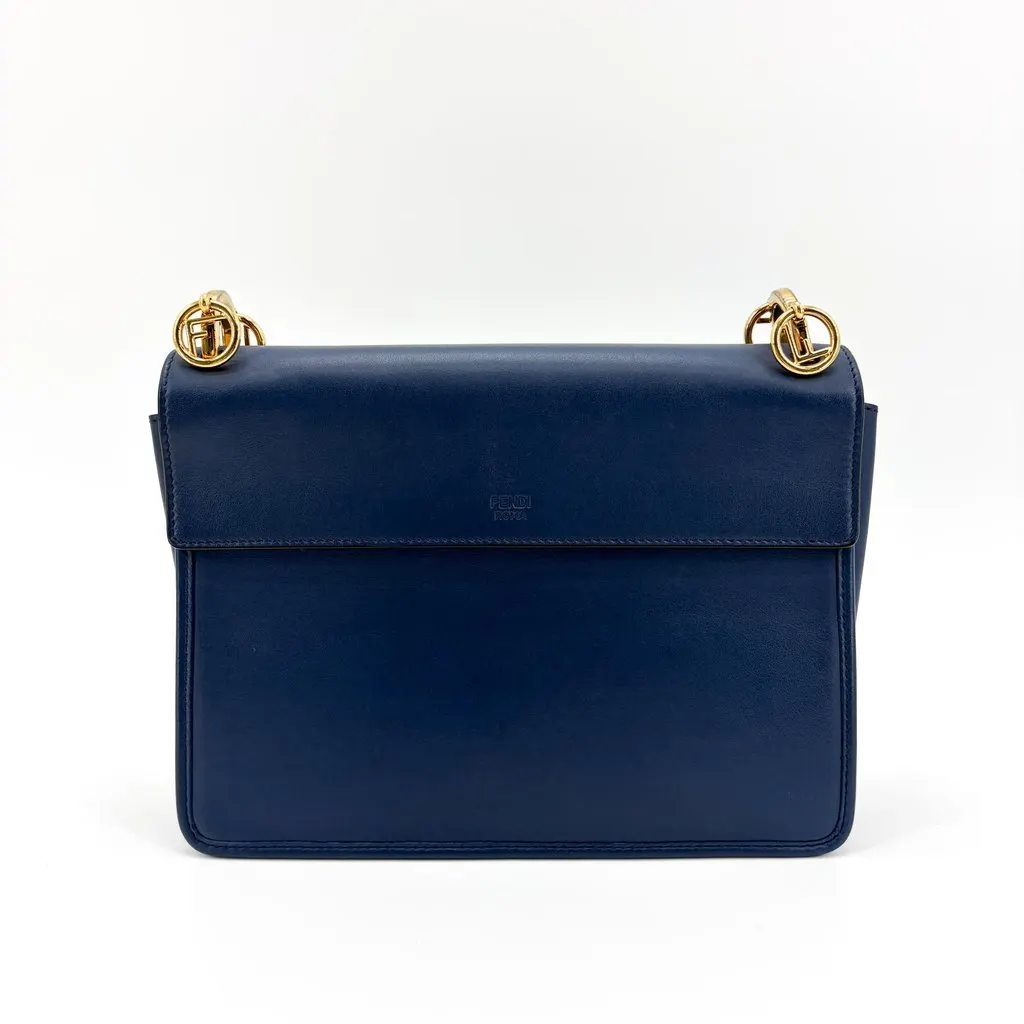Fendi Kan I F Shoulder Bag Navy Gold Hardware Gold Leather Good - Inside View