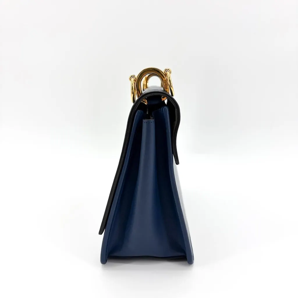 Fendi Kan I F Shoulder Bag Navy Gold Hardware Gold Leather Good - Model View