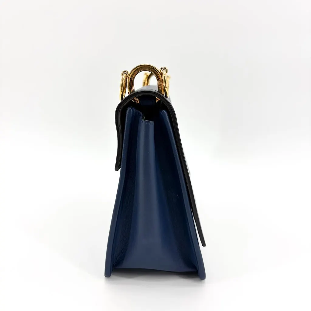 Fendi Kan I F Shoulder Bag Navy Gold Hardware Gold Leather Good - Box View