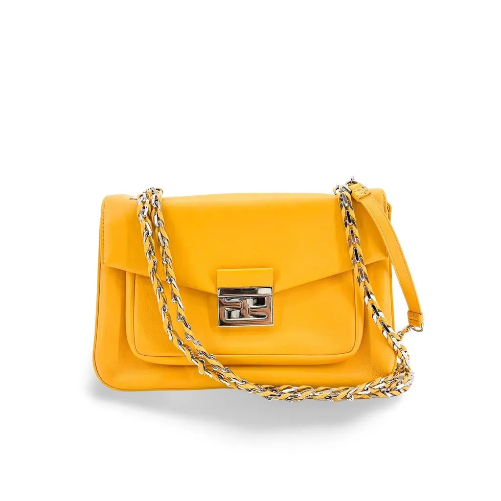 Fendi Be Baguette Shoulder Bag Yellow Silver Leather Very good - Front View