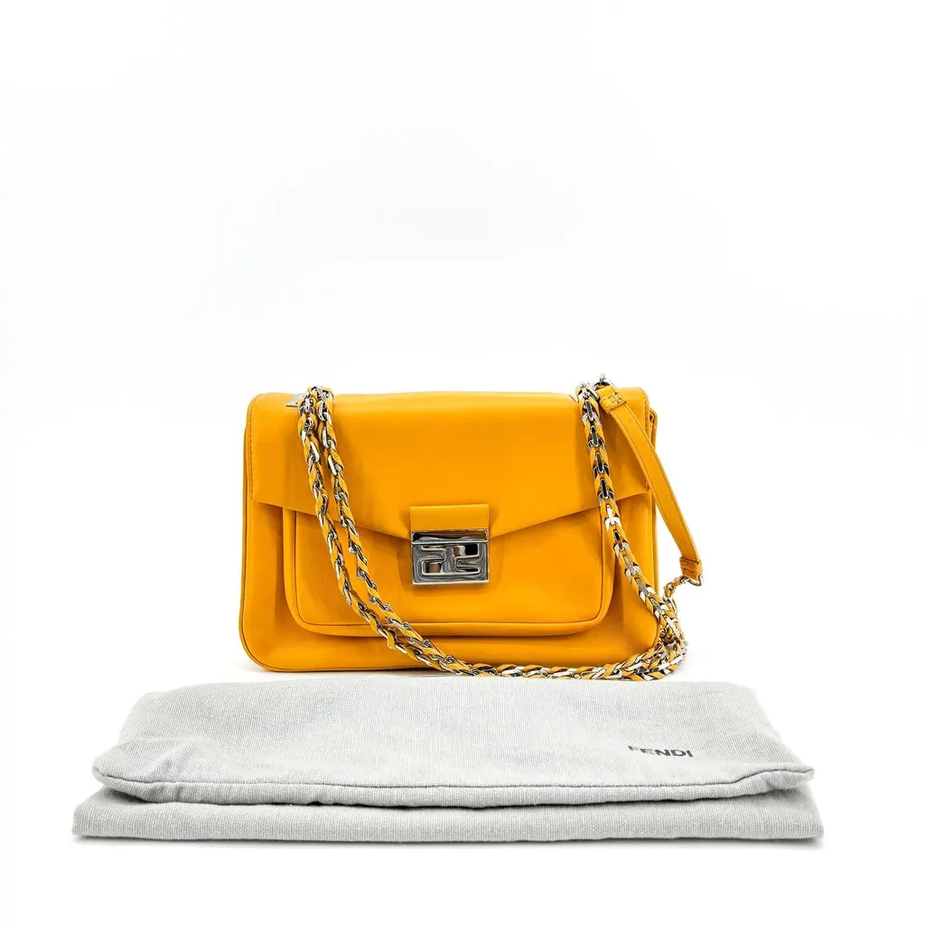 Fendi Be Baguette Shoulder Bag Yellow Silver Leather Very good - Back View