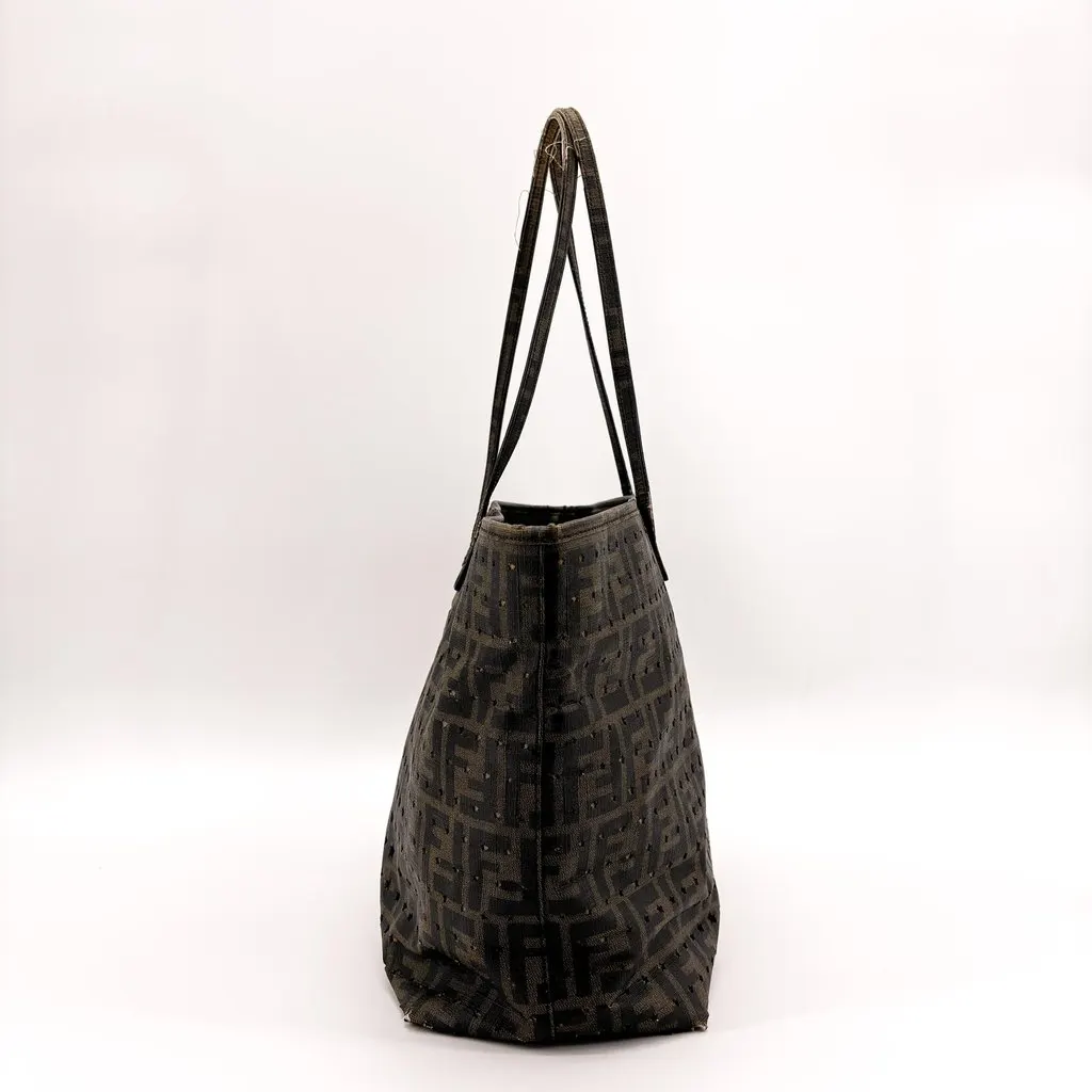 Fendi Star Zucca Perforated Canvas Shoulder Tote Bag Brown Black Black Canvas Good - Model View