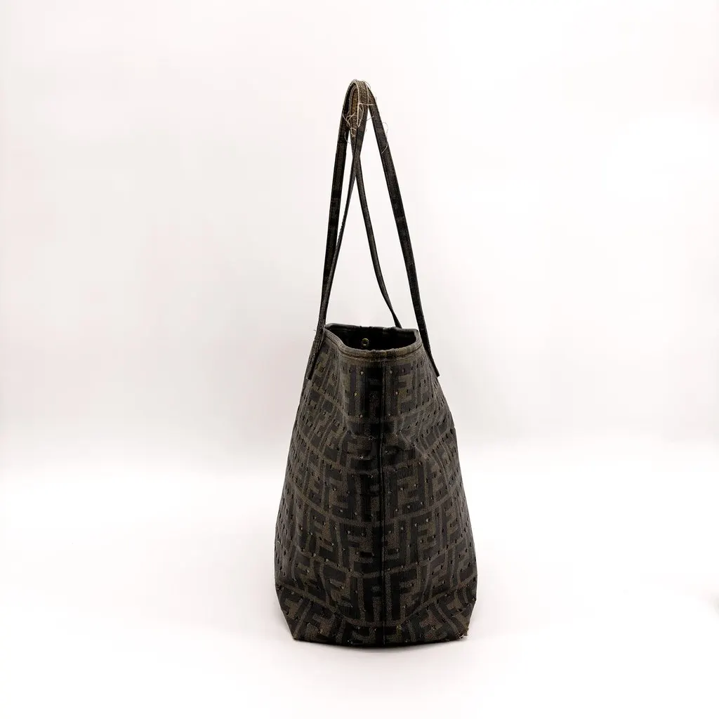 Fendi Star Zucca Perforated Canvas Shoulder Tote Bag Brown Black Black Canvas Good - Box View