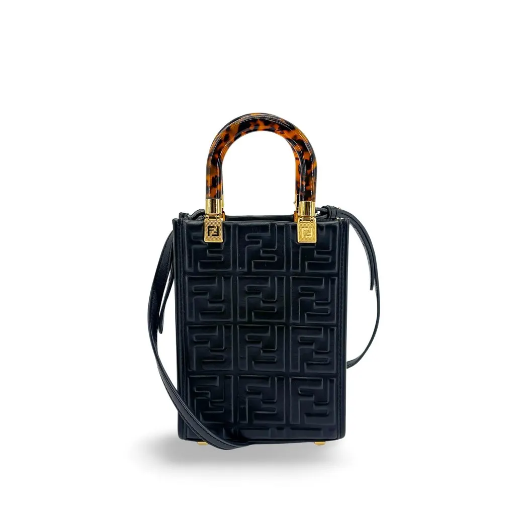 Fendi Mini Sunshine Shopper Bag Black Leather Black Leather Very good - Front View