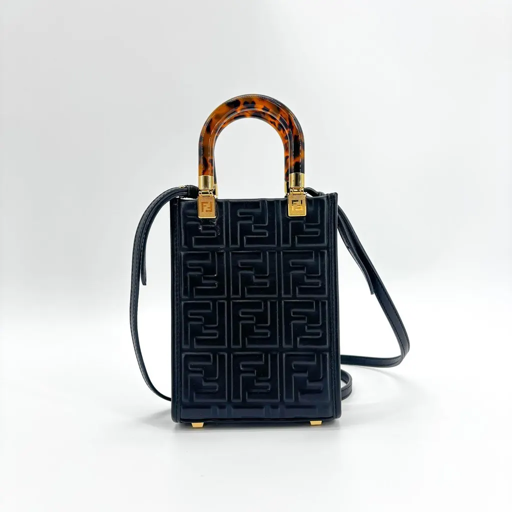 Fendi Mini Sunshine Shopper Bag Black Leather Black Leather Very good - Back View