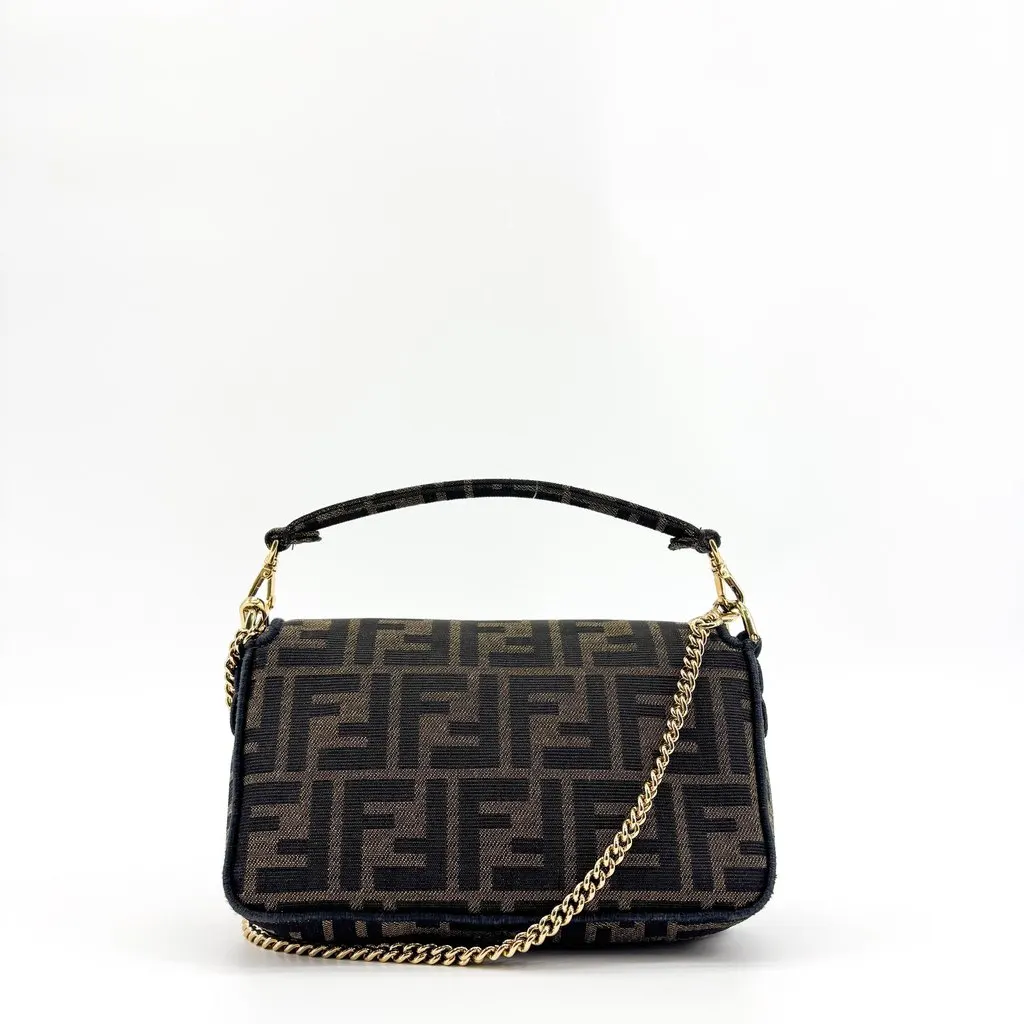 Fendi Mini Baguette FF Jacquard Shoulder Bag Brown Black Leather Very good - Inside View