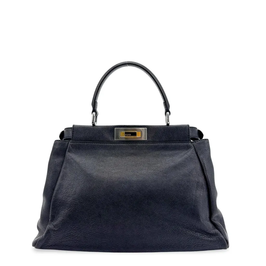 Fendi Medium Peekaboo Selleria Navy Navy Leather Good - Front View