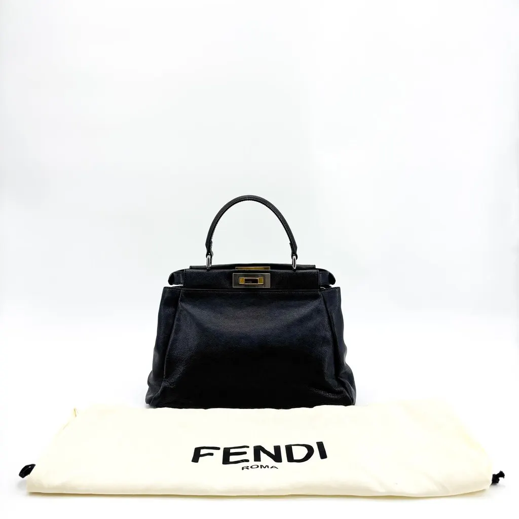 Fendi Medium Peekaboo Selleria Navy Navy Leather Good - Back View