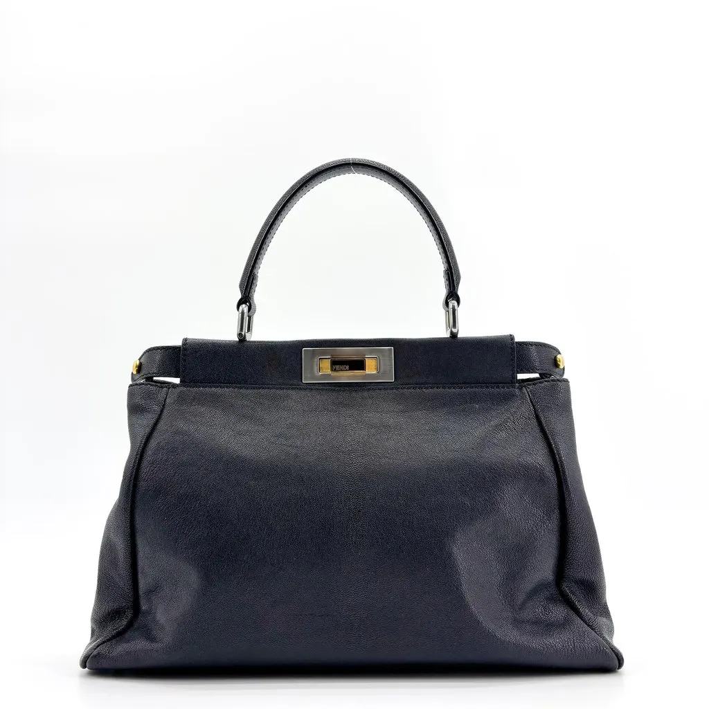 Fendi Medium Peekaboo Selleria Navy Navy Leather Good - Inside View