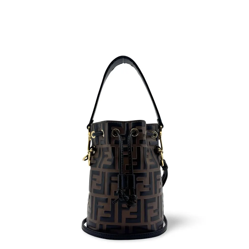 Fendi Mon Tresor Leather Mini Bucket Bag Brown Black Black Leather Very good - Front View