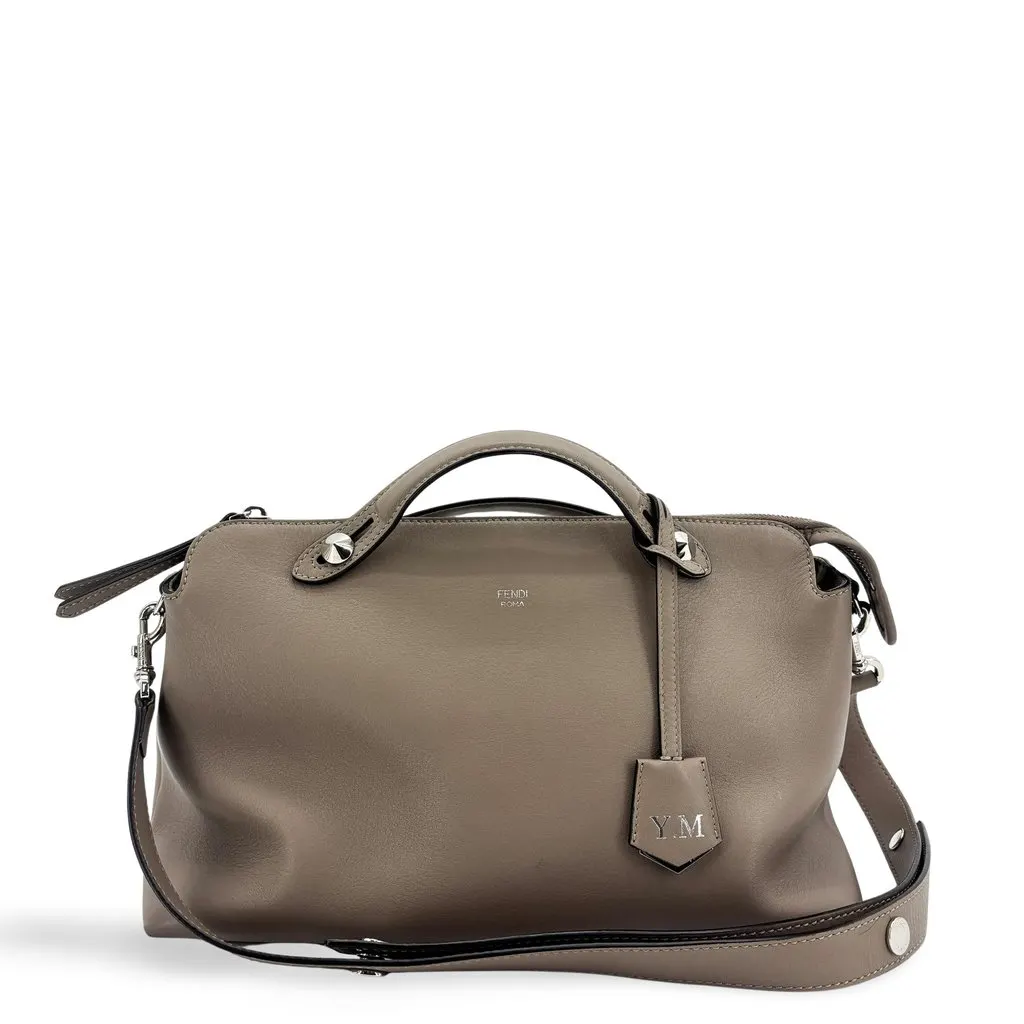 Fendi By The Way Medium Shoulder Bag Taupe Silver Brown Leather Good - Front View