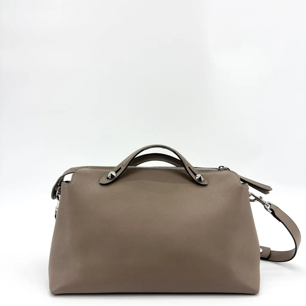 Fendi By The Way Medium Shoulder Bag Taupe Silver Brown Leather Good - Back View