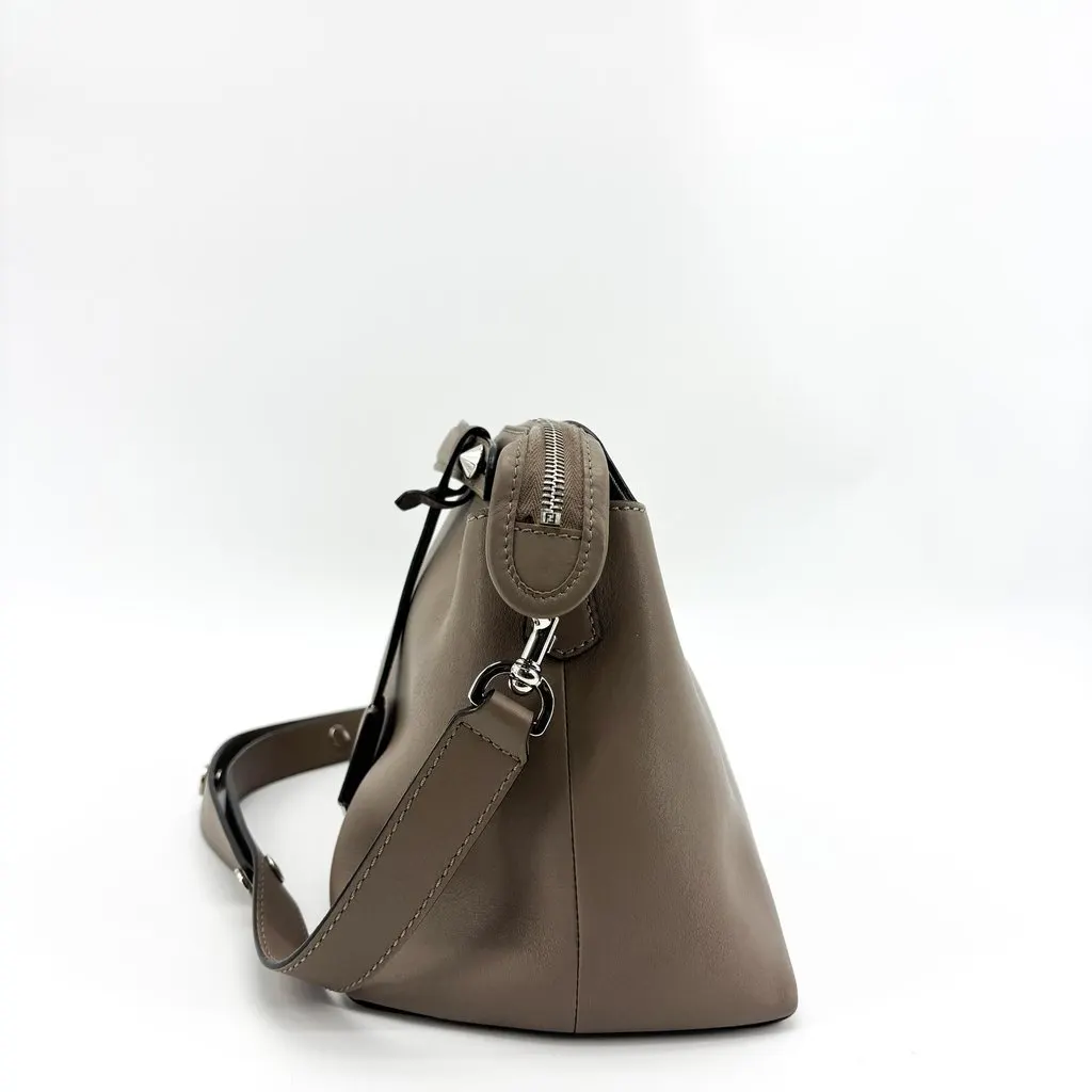 Fendi By The Way Medium Shoulder Bag Taupe Silver Brown Leather Good - Inside View