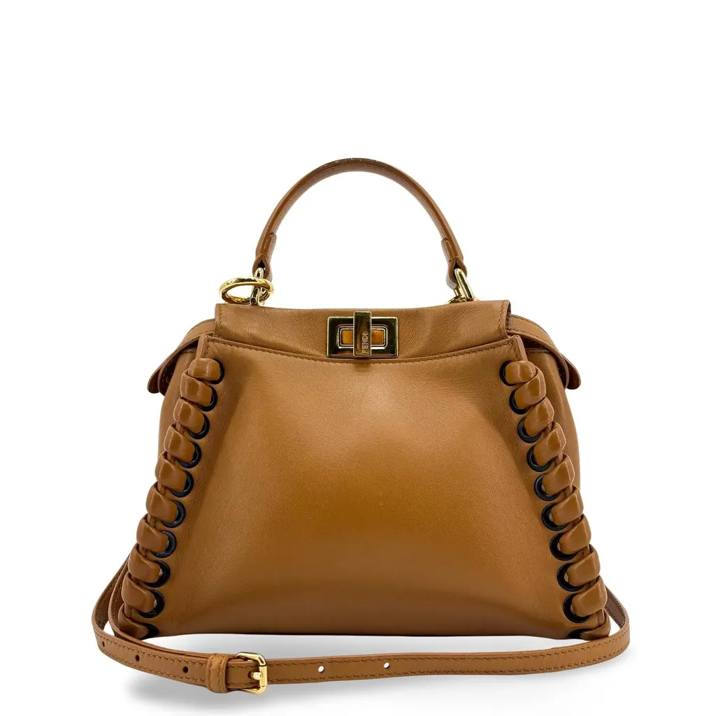 Fendi Peekaboo Whipstitch Leather Bag Brown Leather Good - Front View